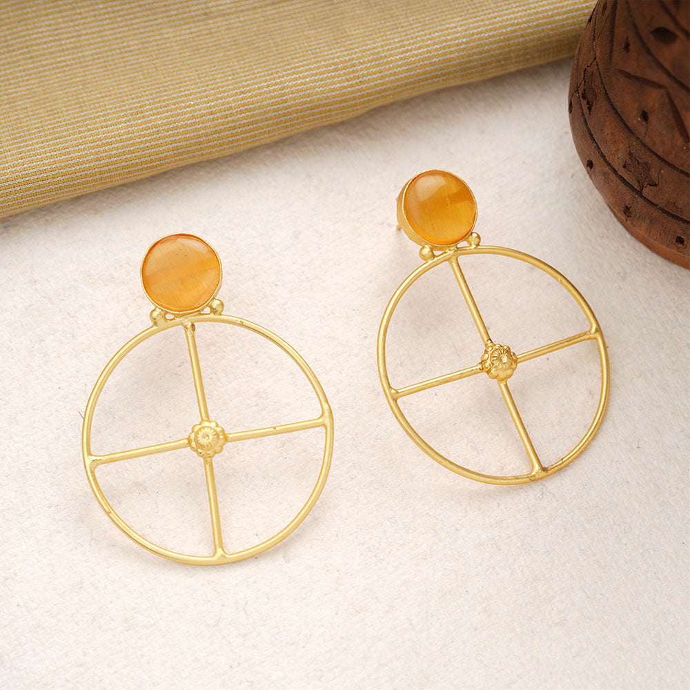 Vanita- Stone Studded Golden Framed Earrings(Yellow)