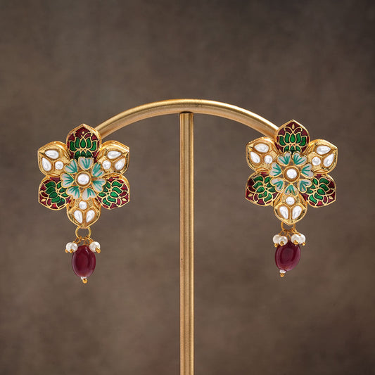 Elvisha- Hanging Bead Stud Earrings(Red)