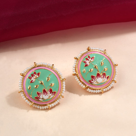 Liorna- Pearl framed stud earrings (Pista)
