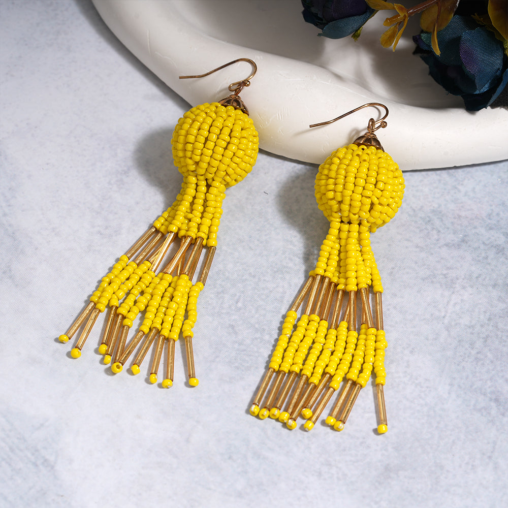 Beaded Ball- Bead studded dangler earrings (Yellow)