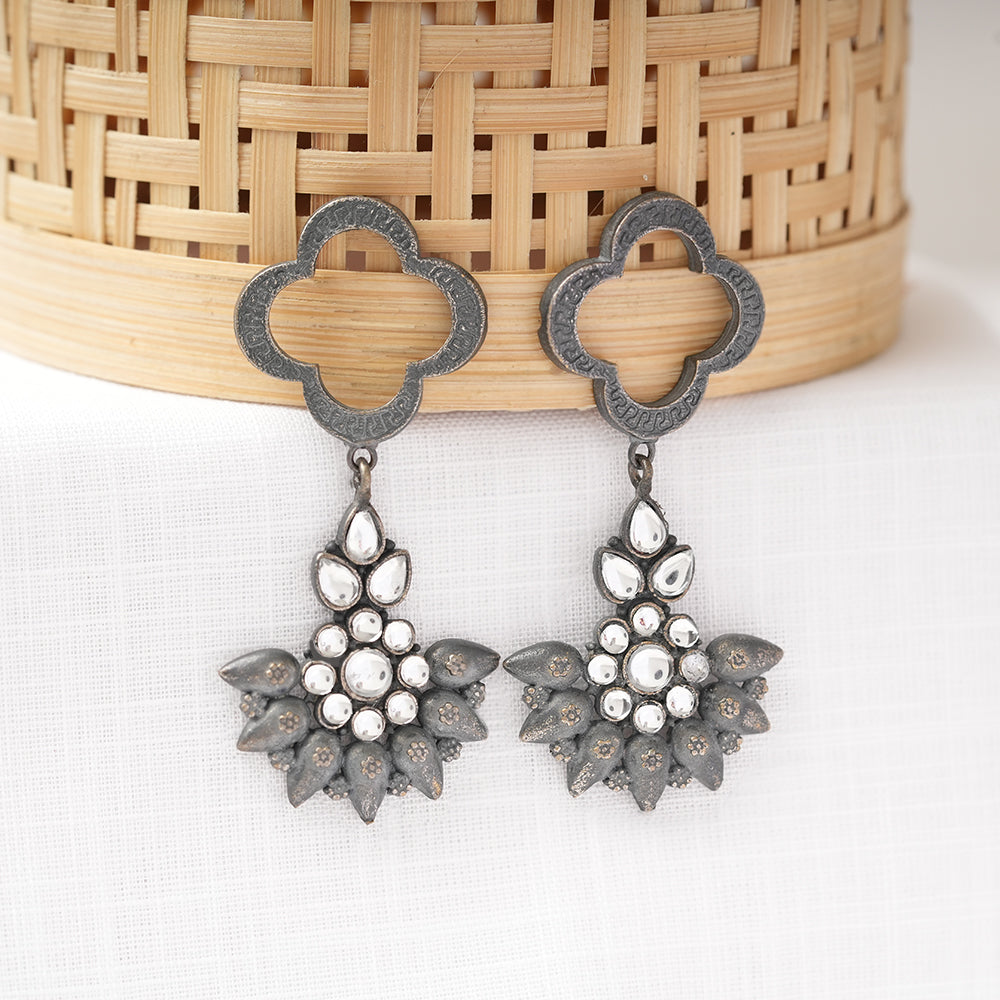 Noorika- Silver Brass Oxidised dangler earrings