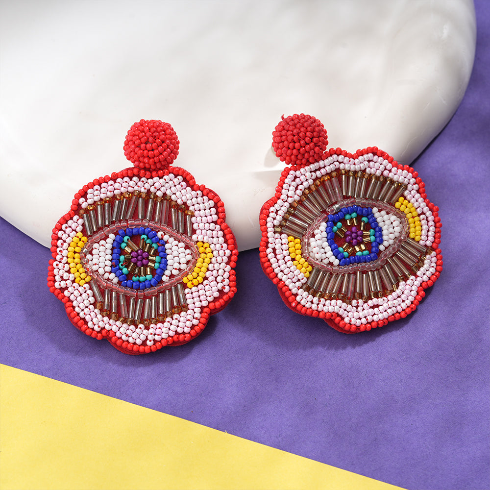 Echo Thread- Eye shape beaded Dangler earrings