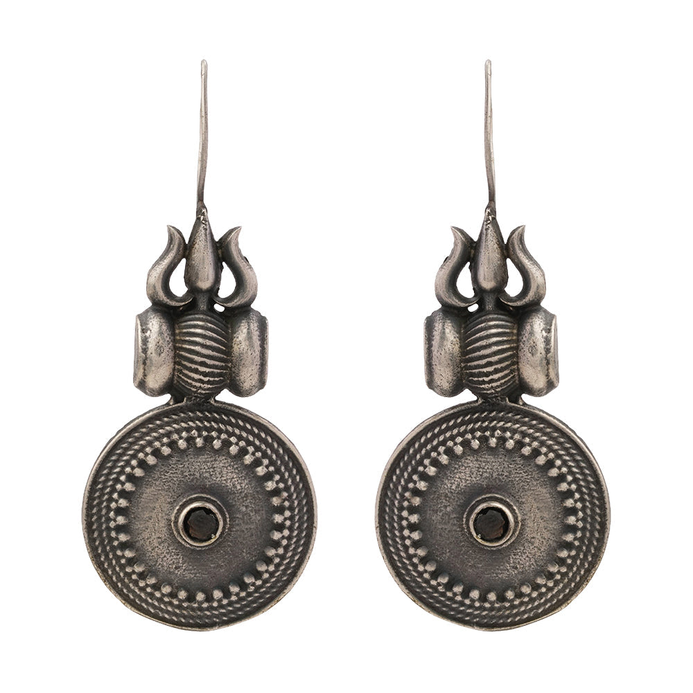 Trishool- Silver Brass Oxidised dangler earrings(Black)