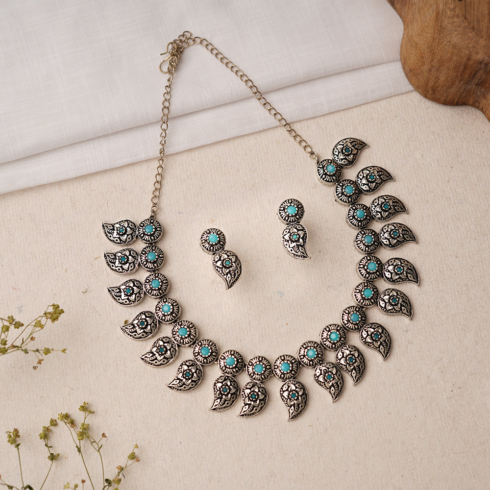 Parampara- Oxidised Neckpiece Set (Sky Blue)
