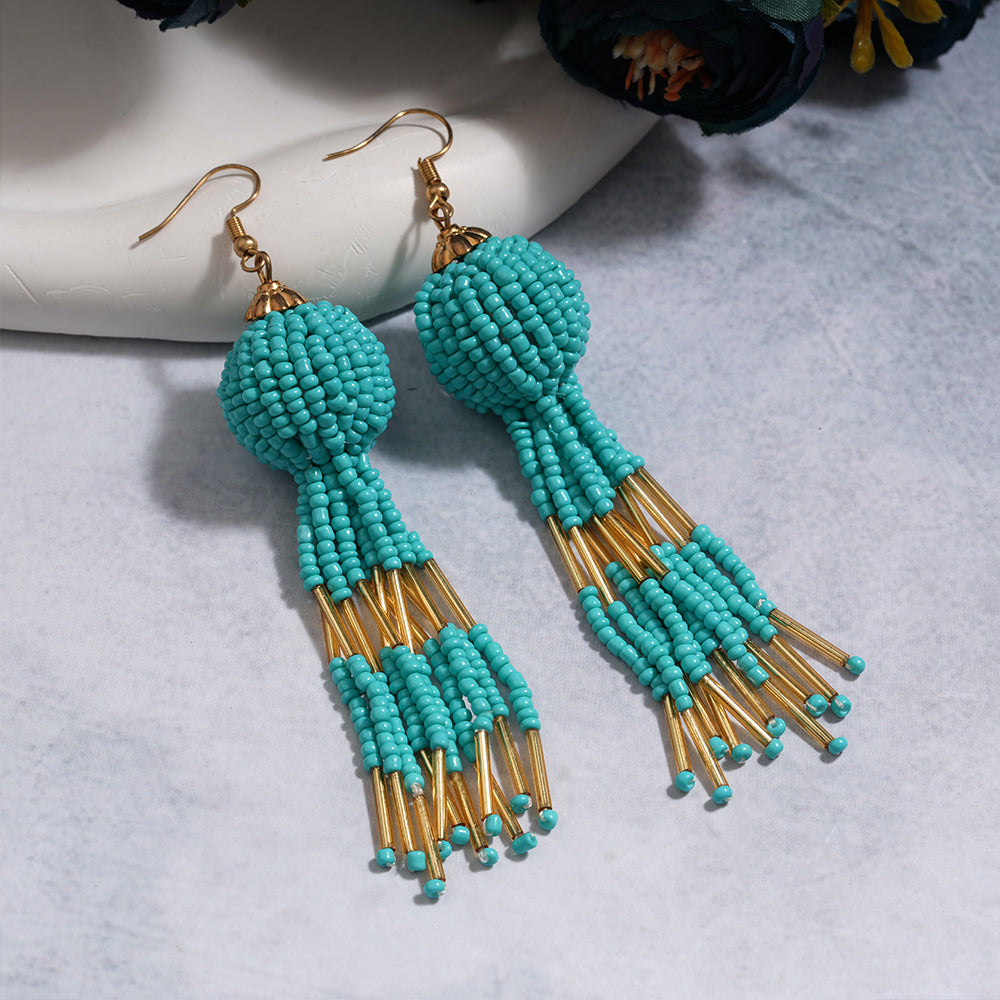 Beaded Ball- Bead studded dangler earrings (Green)