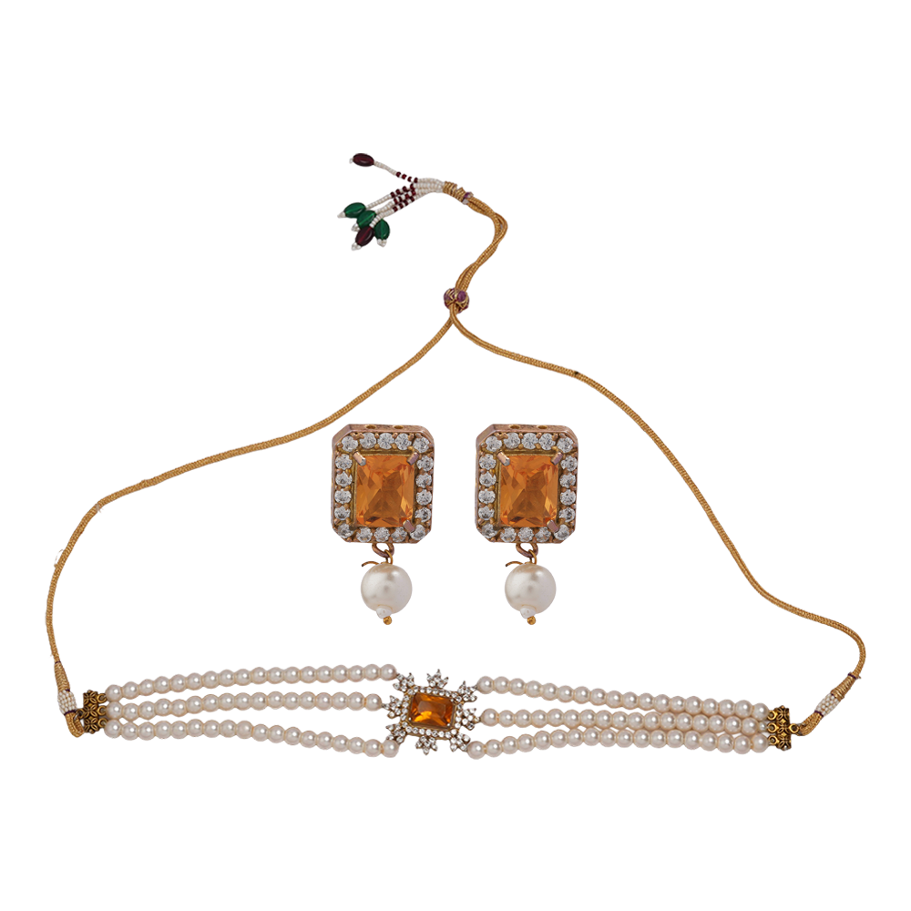 Hema- Stone Studded Beaded Neckpiece Set