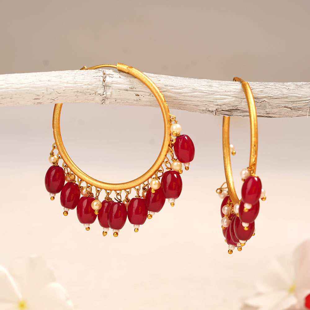 Zoya – Hanging Pearl Hoop Earrings