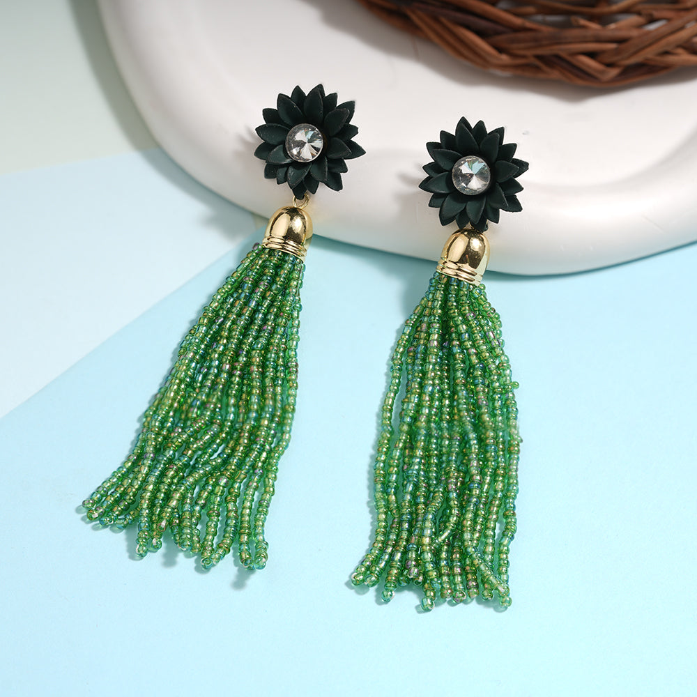 Boho Bloom- Beaded thread dangler earrings