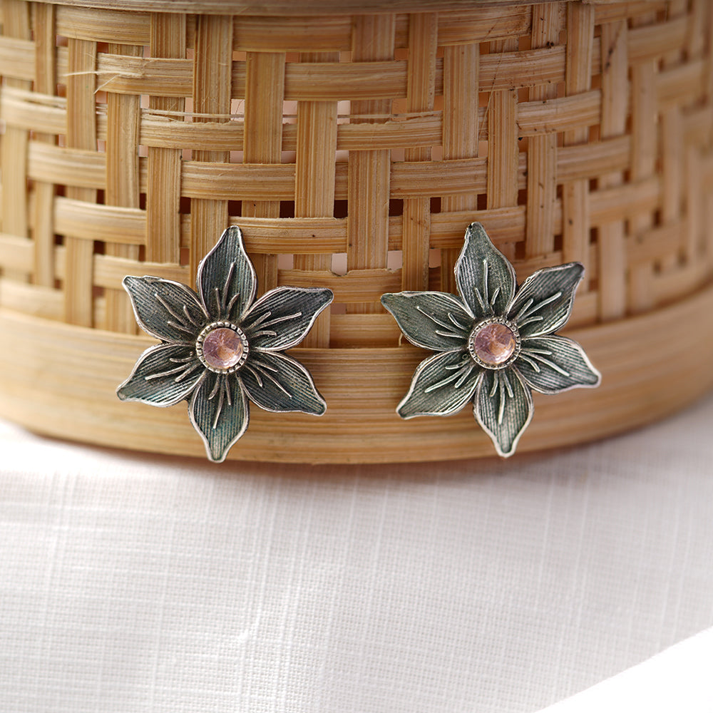 Juhi- Silver Brass Stone-Studded Stud Earrings(White)