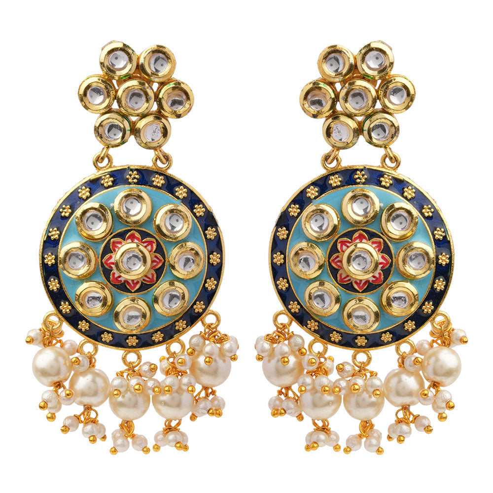 Aarya- Meenakari Work Hanging Pearl Dangler Earrings(Multicolored)