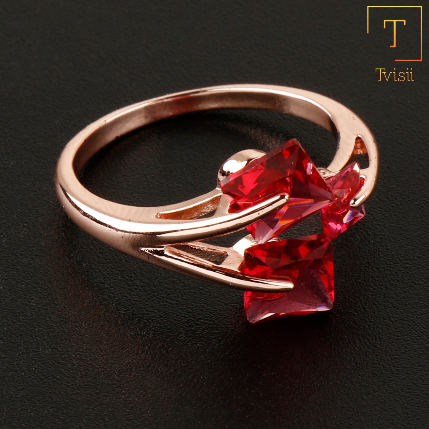 Crystal Line-Stone studded metal ring