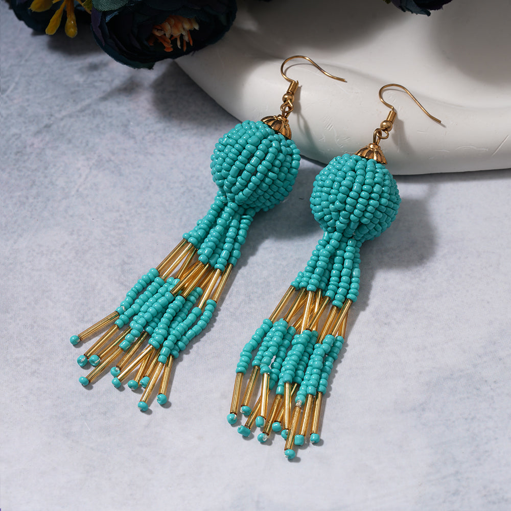 Beaded Ball- Bead studded dangler earrings (Green)