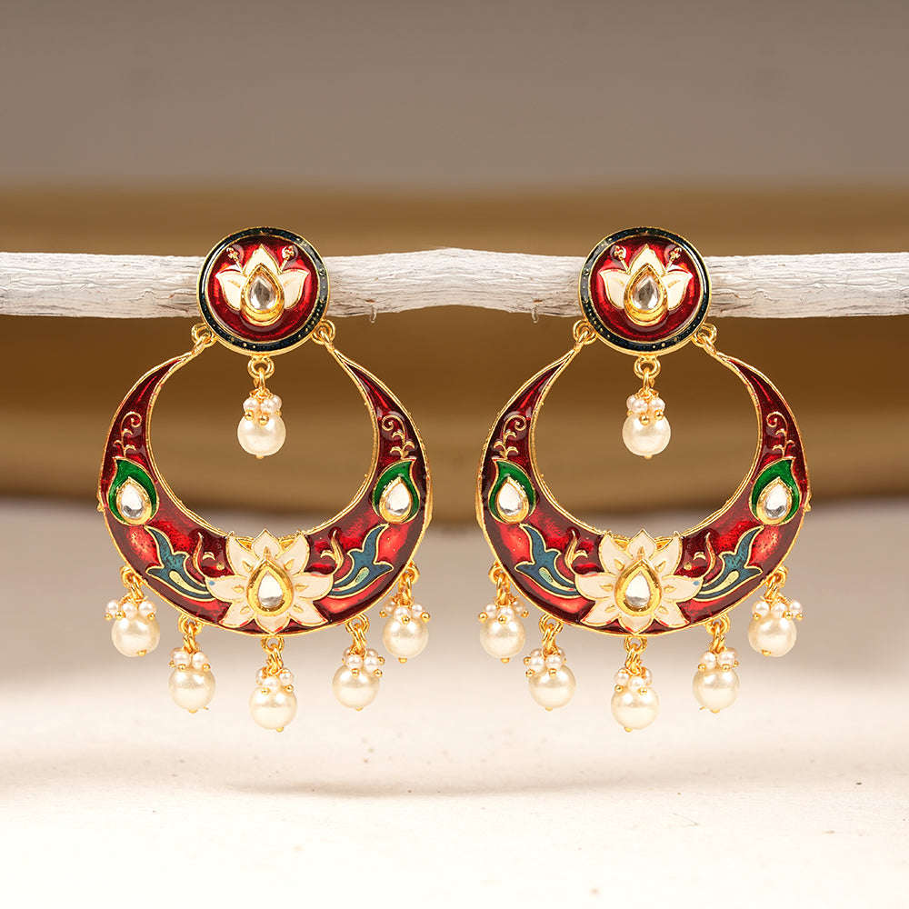 Elina – Stone-Studded Hanging Pearl Dangler Earrings