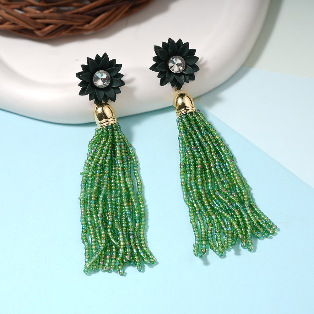 Boho Bloom- Beaded thread dangler earrings