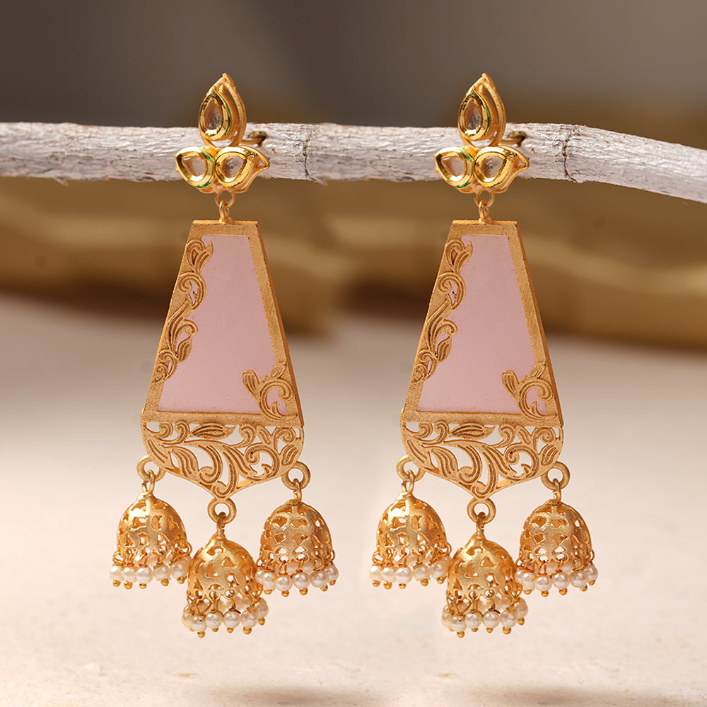 Krisha- Stone Studded Hanging Pearl Jhumki Earrings