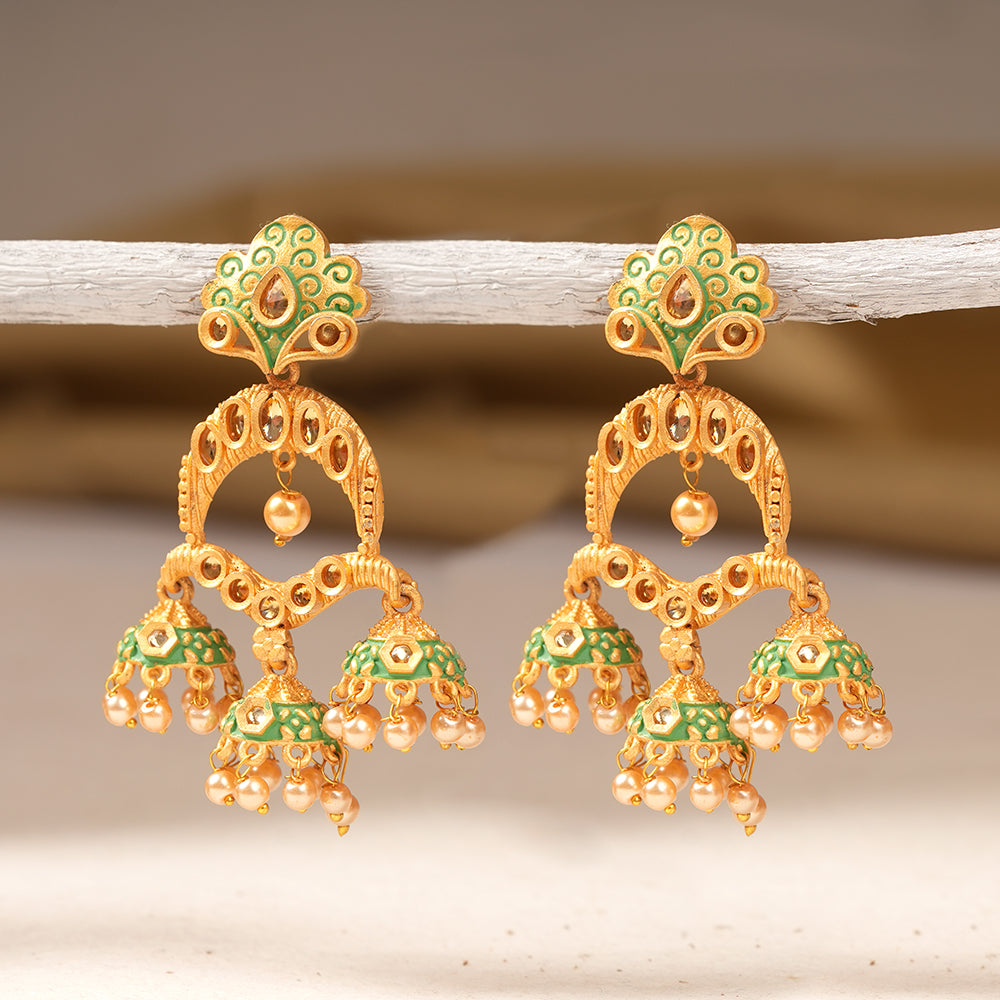 Gargi- Stone Studded Hanging Pearl Jhumka Earrings