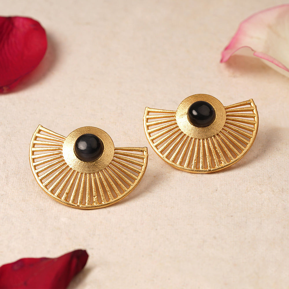 Namya- Stone Studded Golden Stud Earrings(Black)