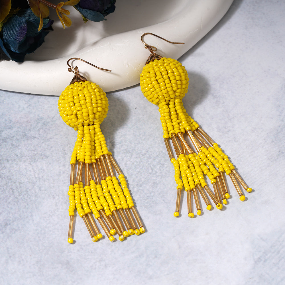 Beaded Ball- Bead studded dangler earrings (Yellow)