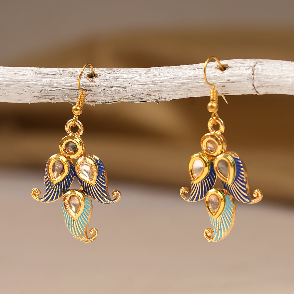 Dia- Stone Studded Hanging Pearl Dangler Earrings (Multicolored)