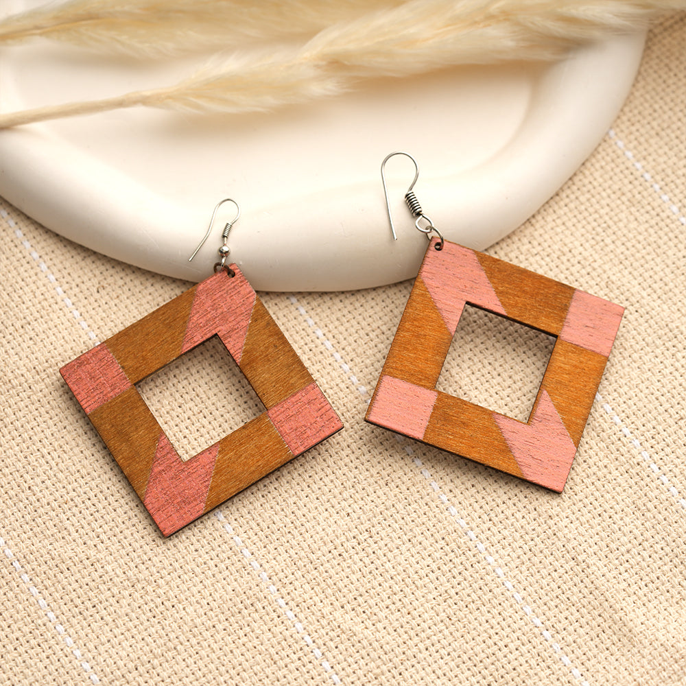 Amber Stripe- Wooden dangler earrings
