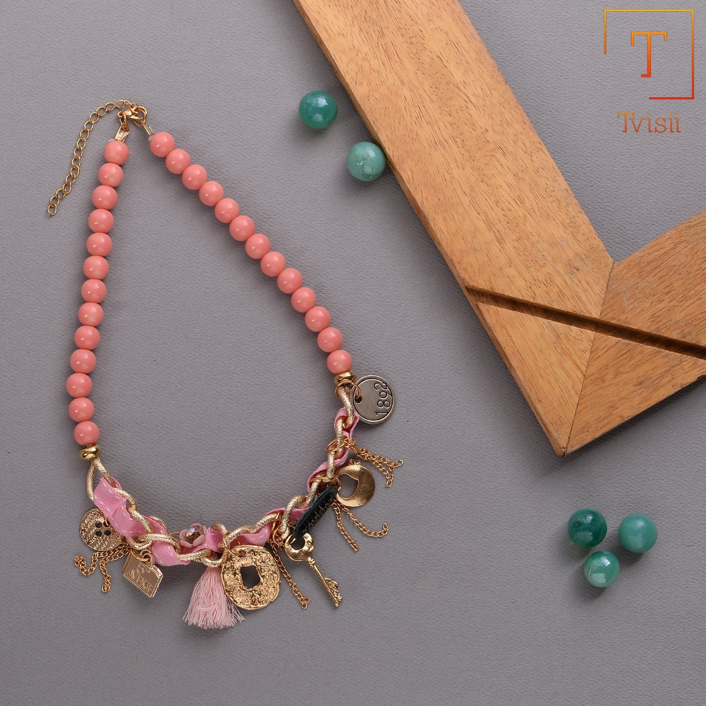 Play Thread- Charm Studded Beaded Neckpiece