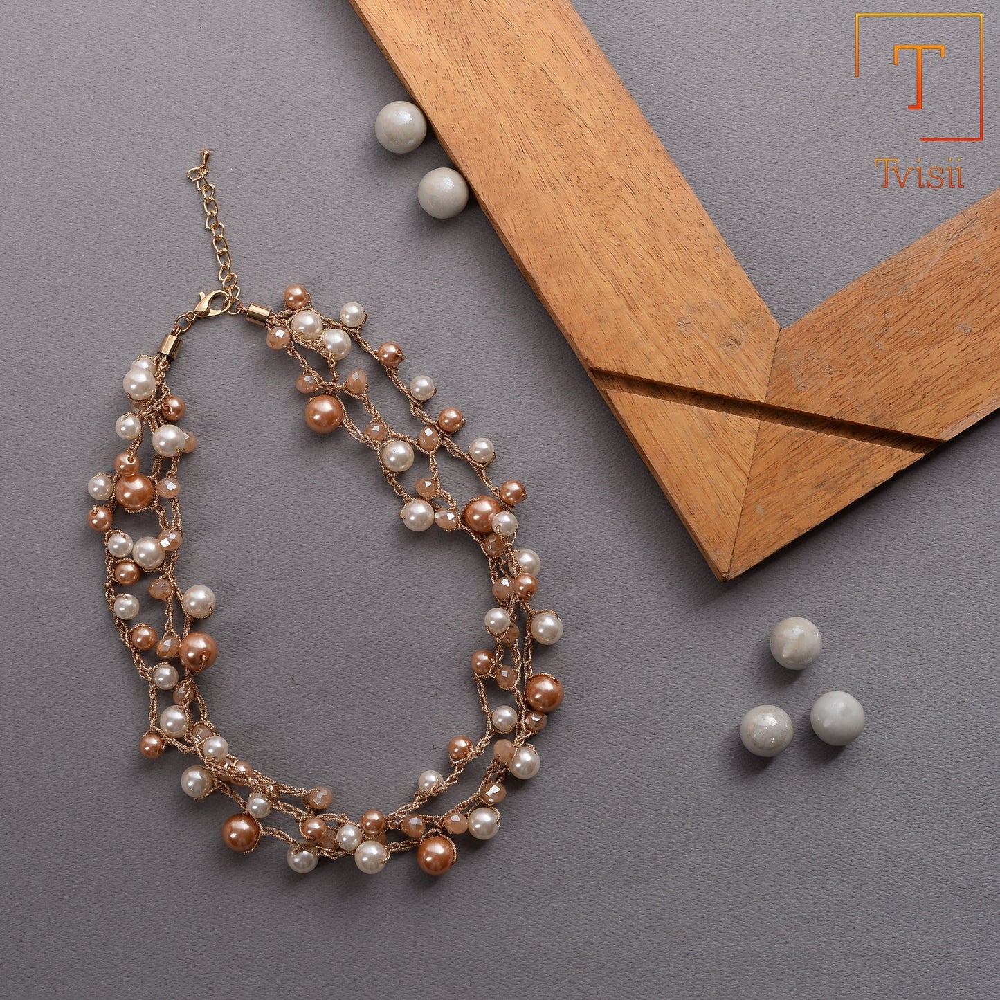 Statement pearls- Pearl studded statement neckpiecegolden minimal layered necklace