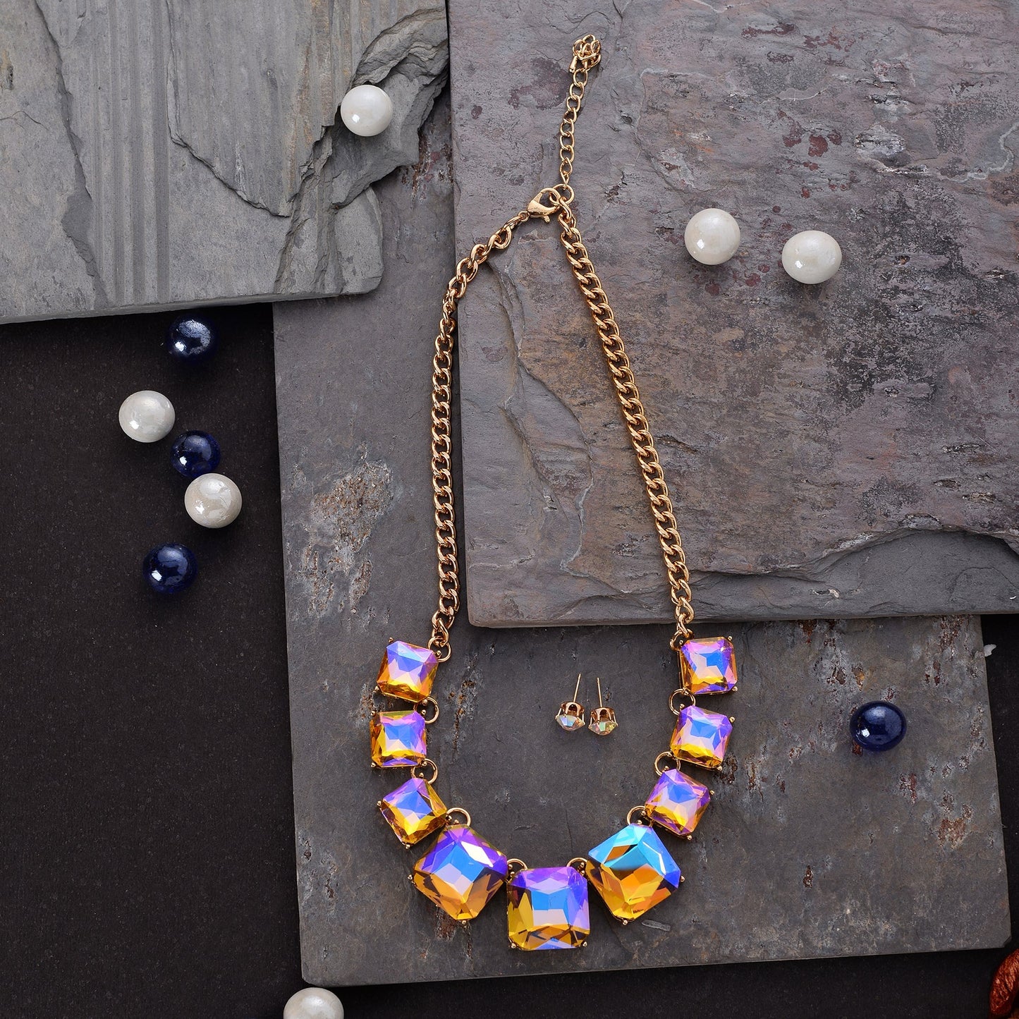 Dazzling Muse- Stone studded statement neckpiece(Multicolored)