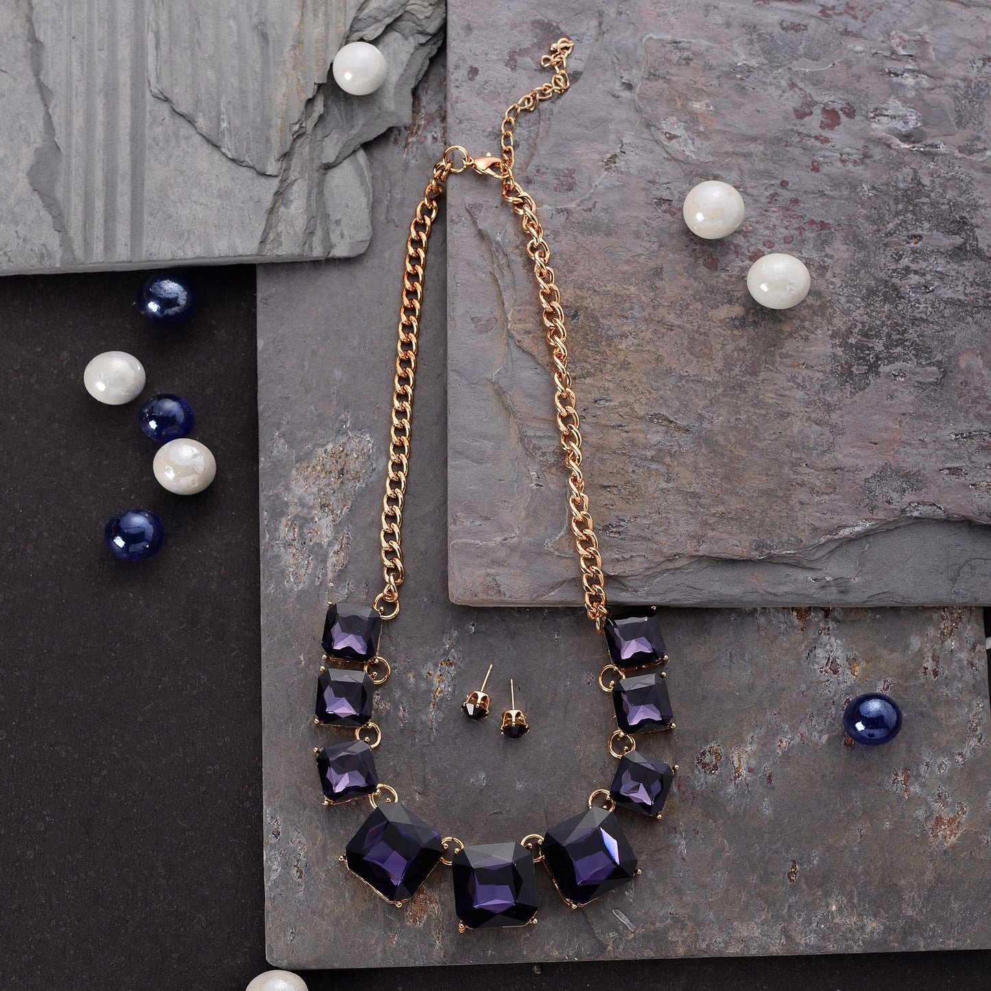 Dazzling Muse- Stone studded statement neckpiece(Purple)