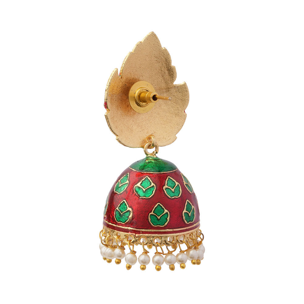 Riva- Hanging Pearls Enameled Jhumka Earrings(Multicolored)