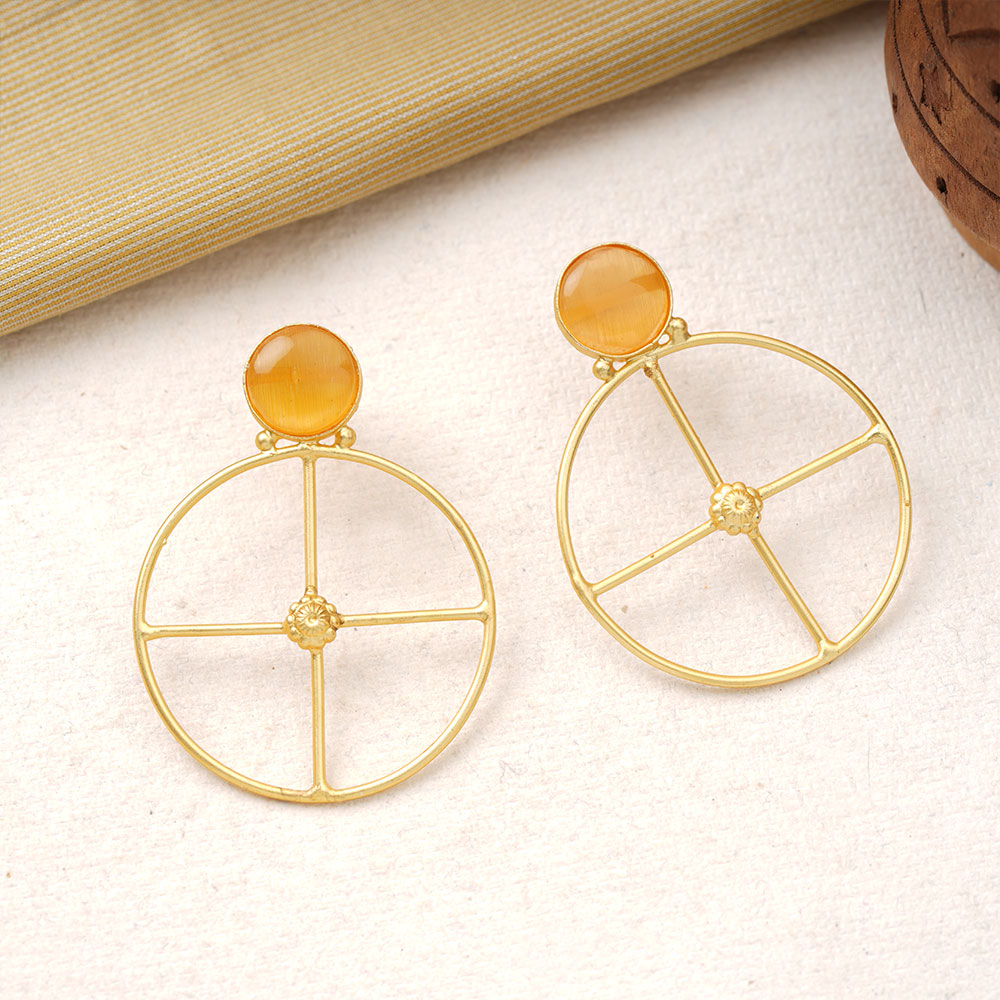 Vanita- Stone Studded Golden Framed Earrings(Yellow)