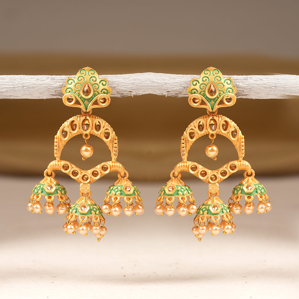Gargi- Stone Studded Hanging Pearl Jhumka Earrings