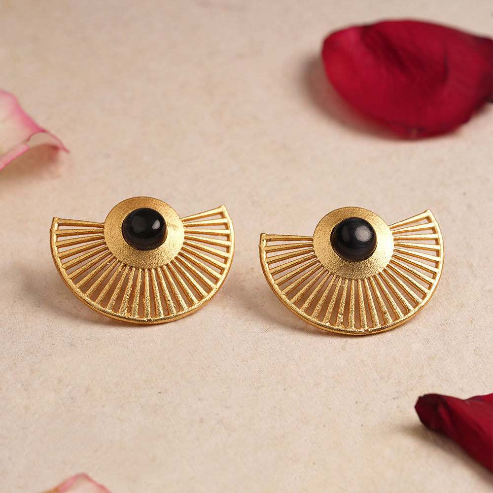 Namya- Stone Studded Golden Stud Earrings(Black)