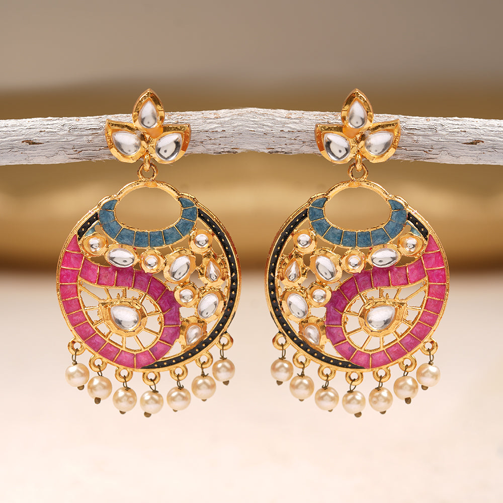 Lavanya – Stone-Studded Hanging Pearl Dangler Earrings (Multicolored)
