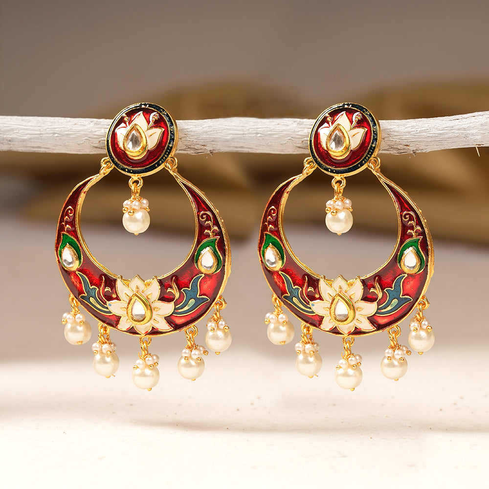 Elina – Stone-Studded Hanging Pearl Dangler Earrings