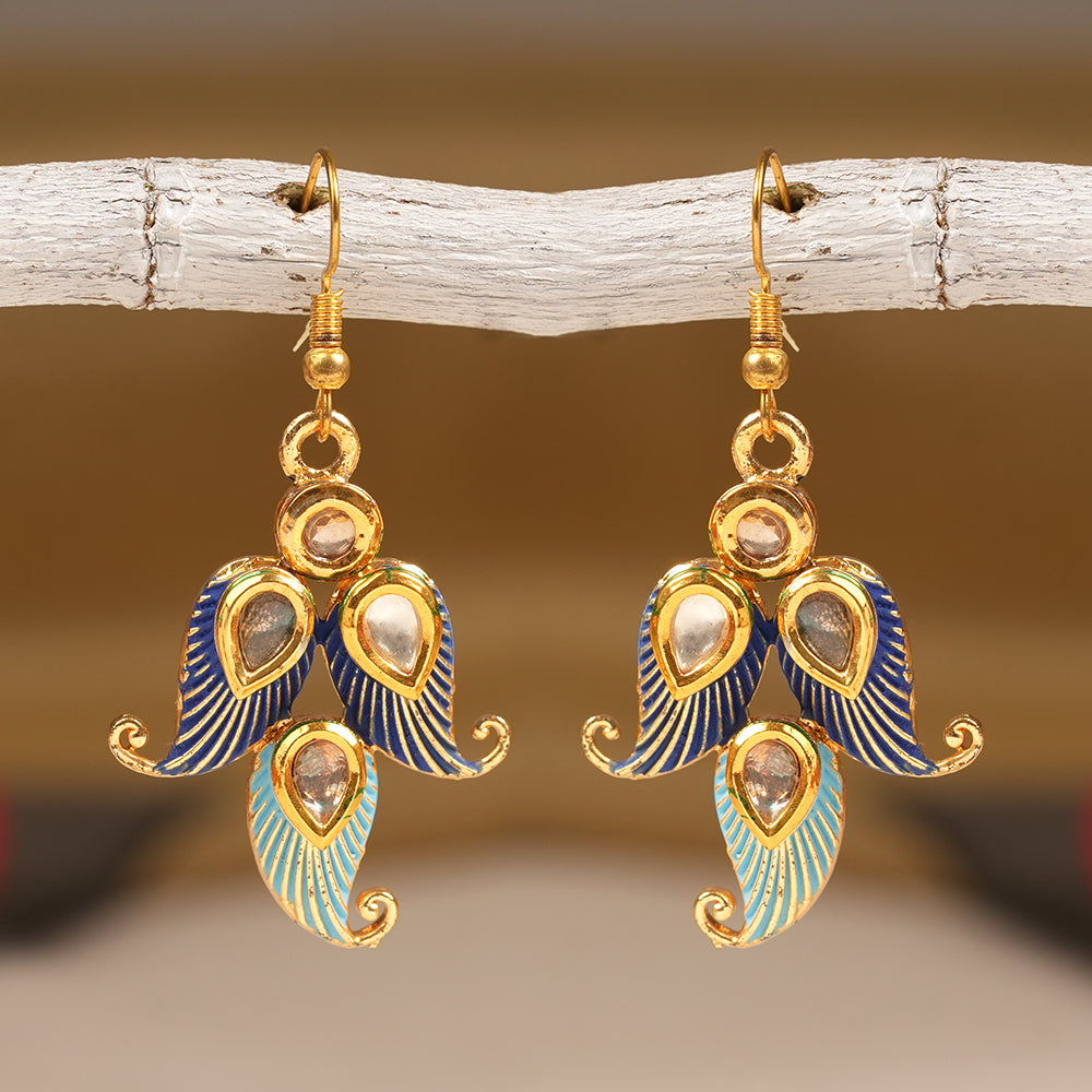 Dia- Stone Studded Hanging Pearl Dangler Earrings (Multicolored)