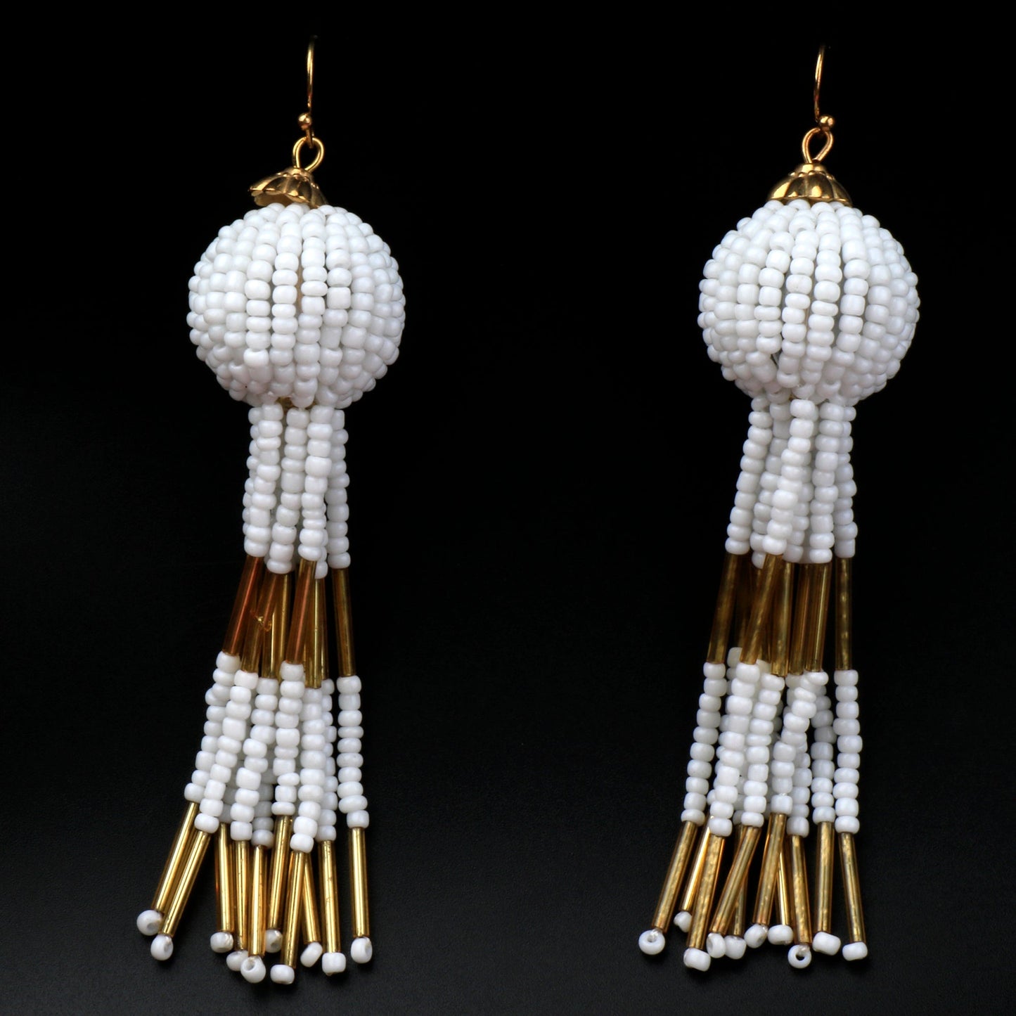 Beaded Ball- Bead studded dangler earrings (White)