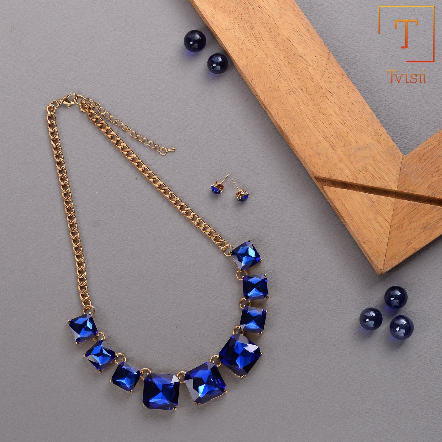 Dazzling Muse- Stone studded statement neckpiece(Blue)