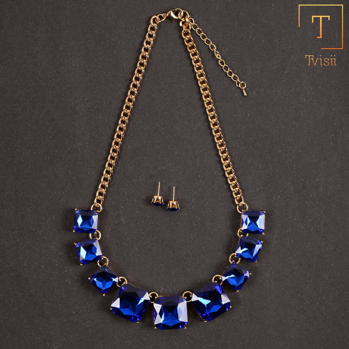 Dazzling Muse- Stone studded statement neckpiece(Blue)