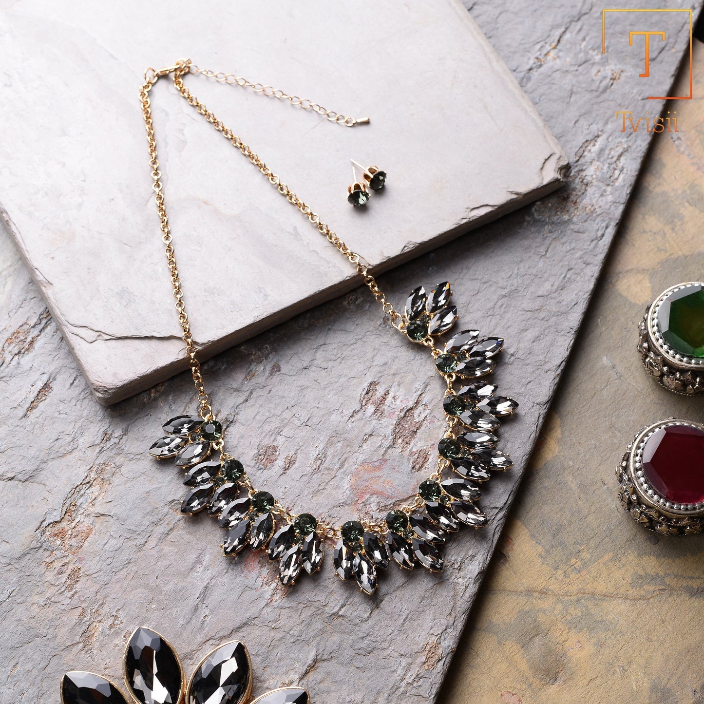 Regal Bloom-Stone studded Statement Neckpiece
