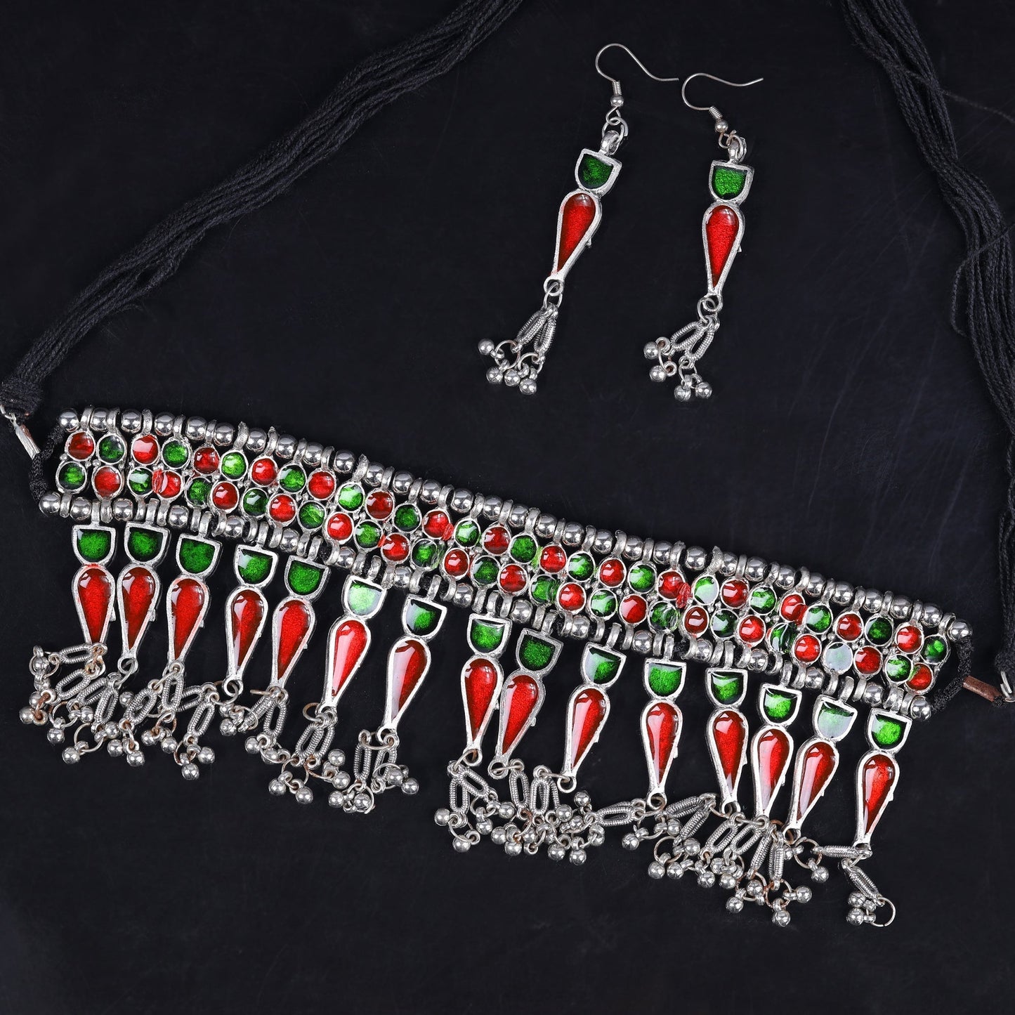 Triveni- Brass Meenakari Choker Neckpiece set