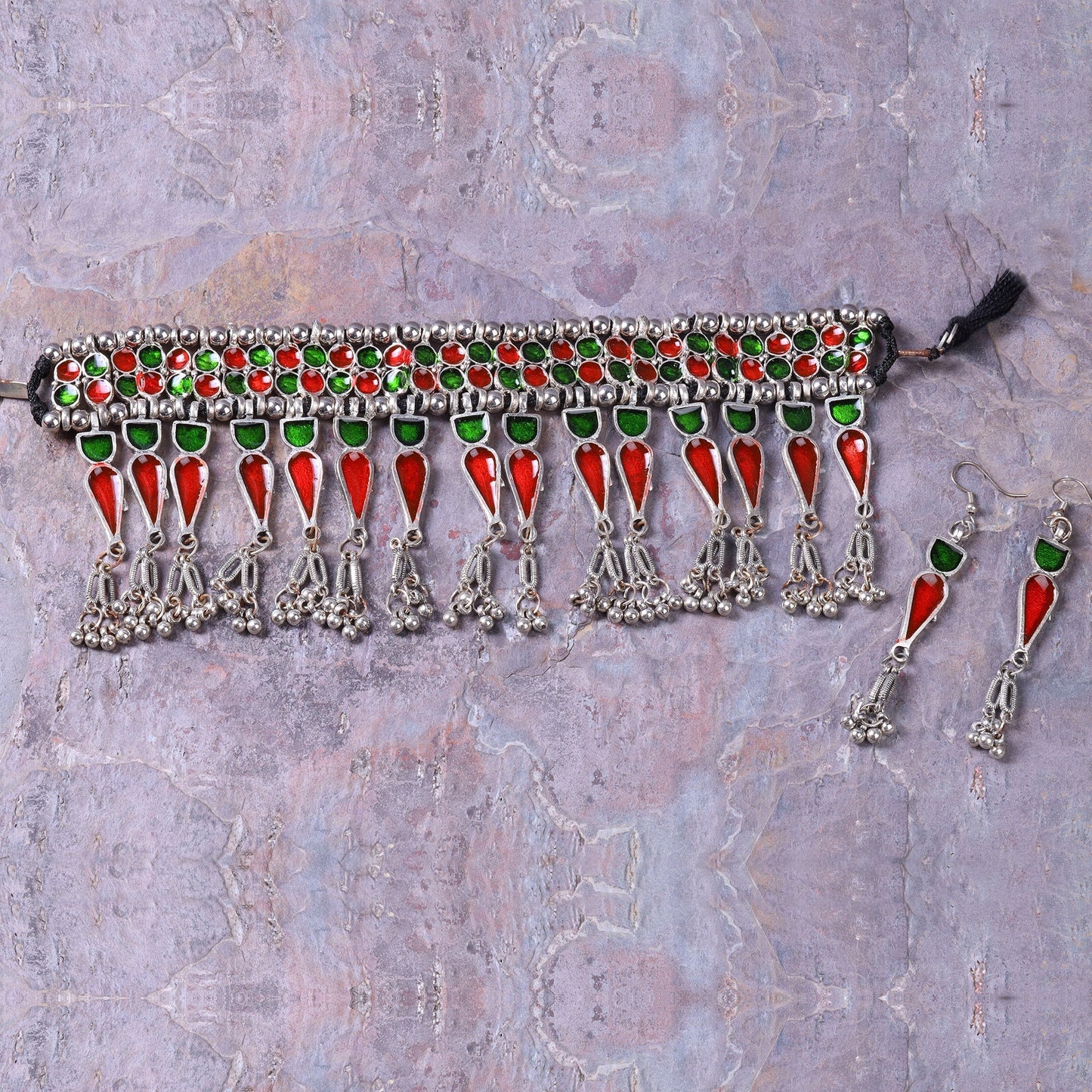 Triveni- Brass Meenakari Choker Neckpiece set