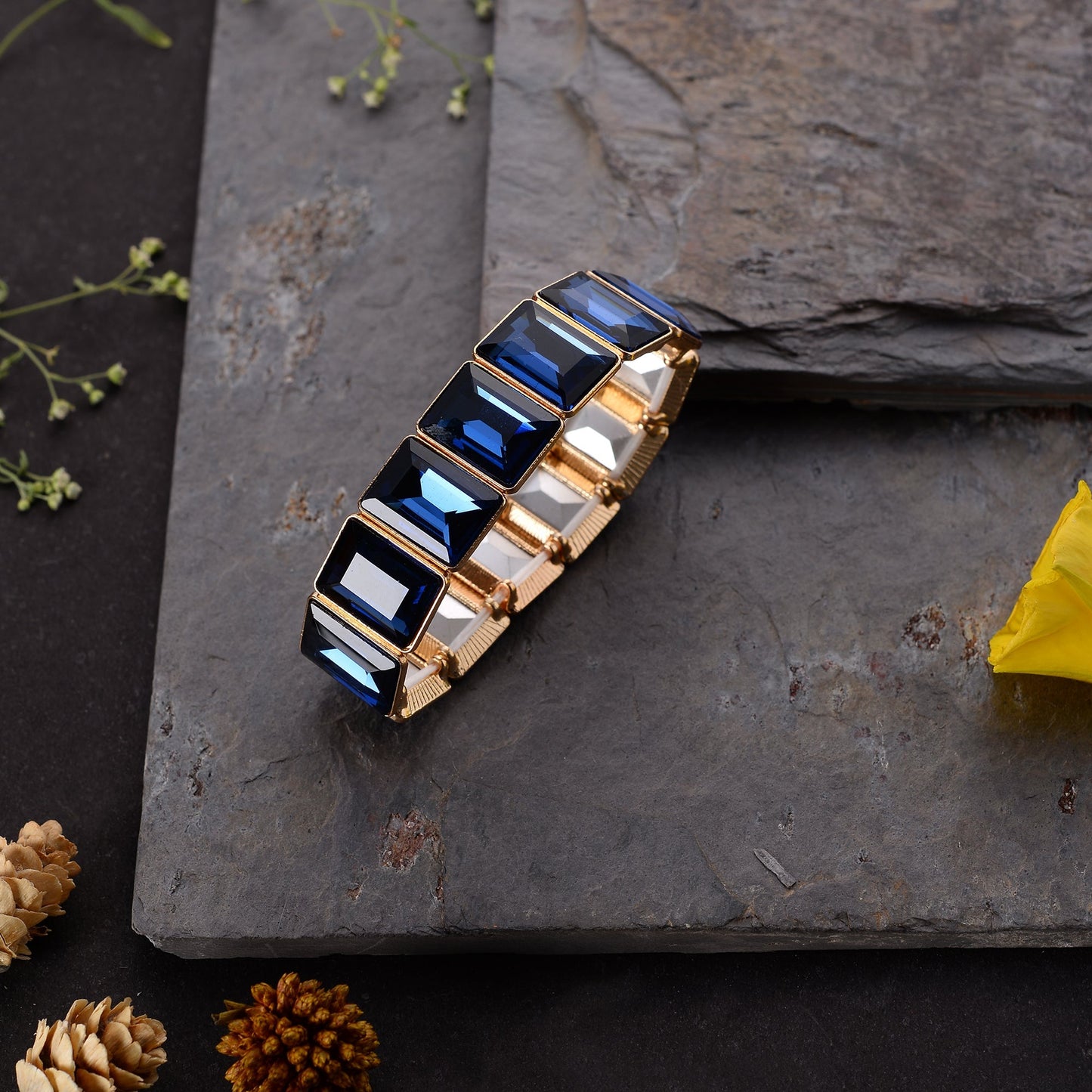 Stone slay- Stone studded Statement bracelet(blue)