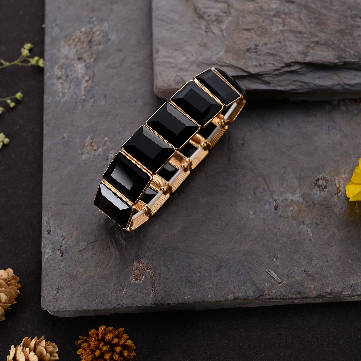 Stone slay- Stone studded Statement bracelet(Black)