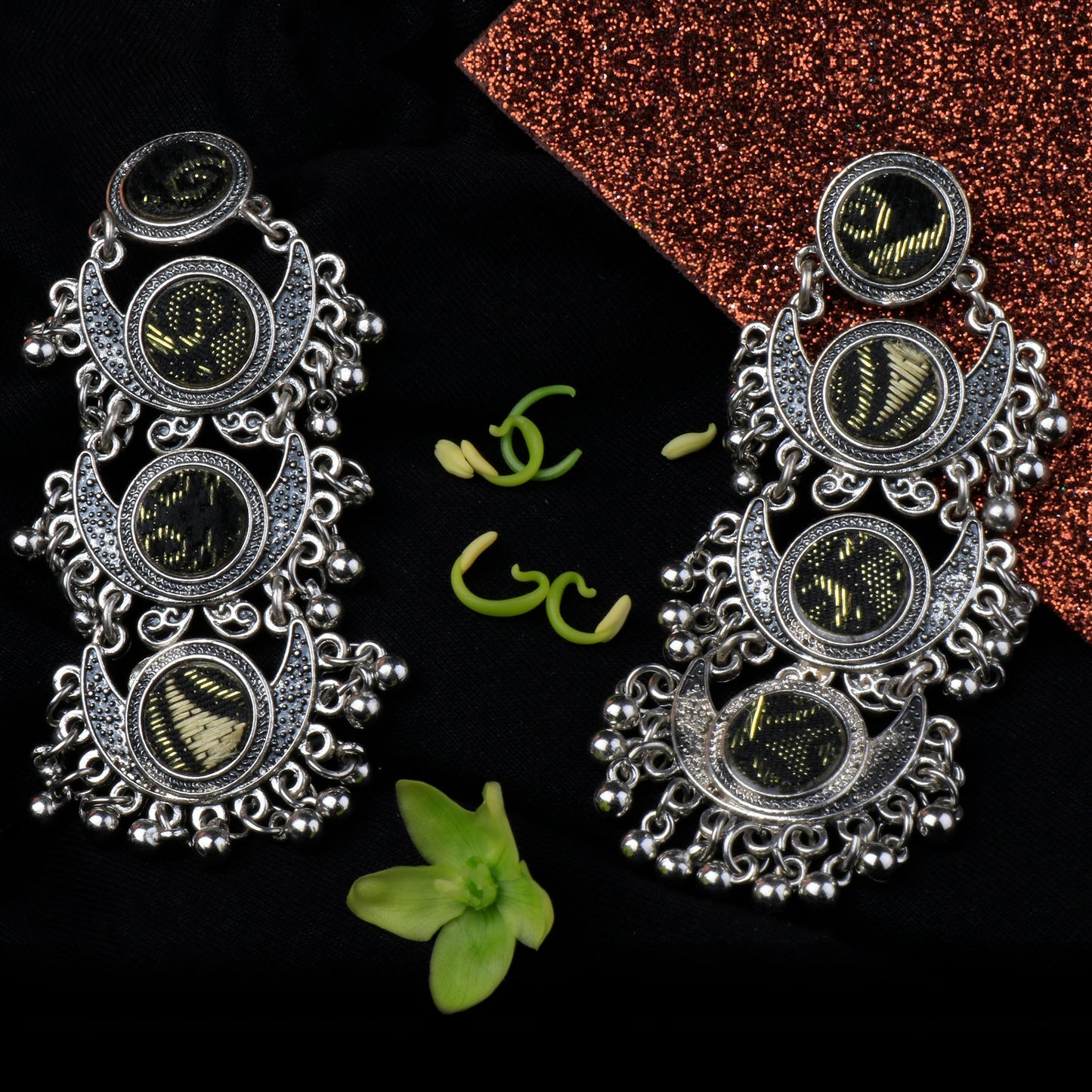 Sculpted Beam- Stone studded dangler earrings