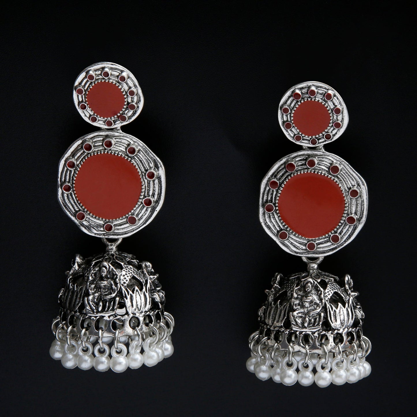 Mirror Thread- Hanging pearl Jhunka earrings