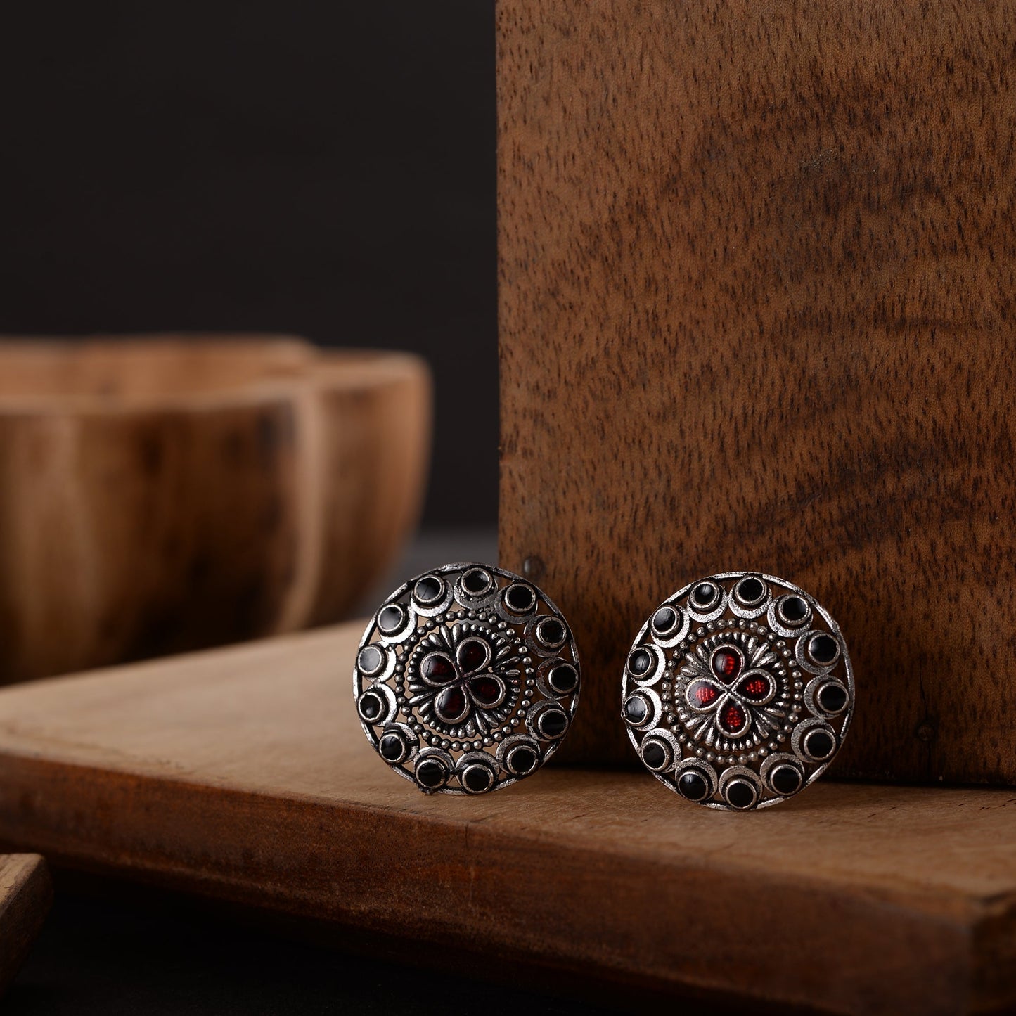 Gulab- Silver Brass Stone-Studded Stud Earrings