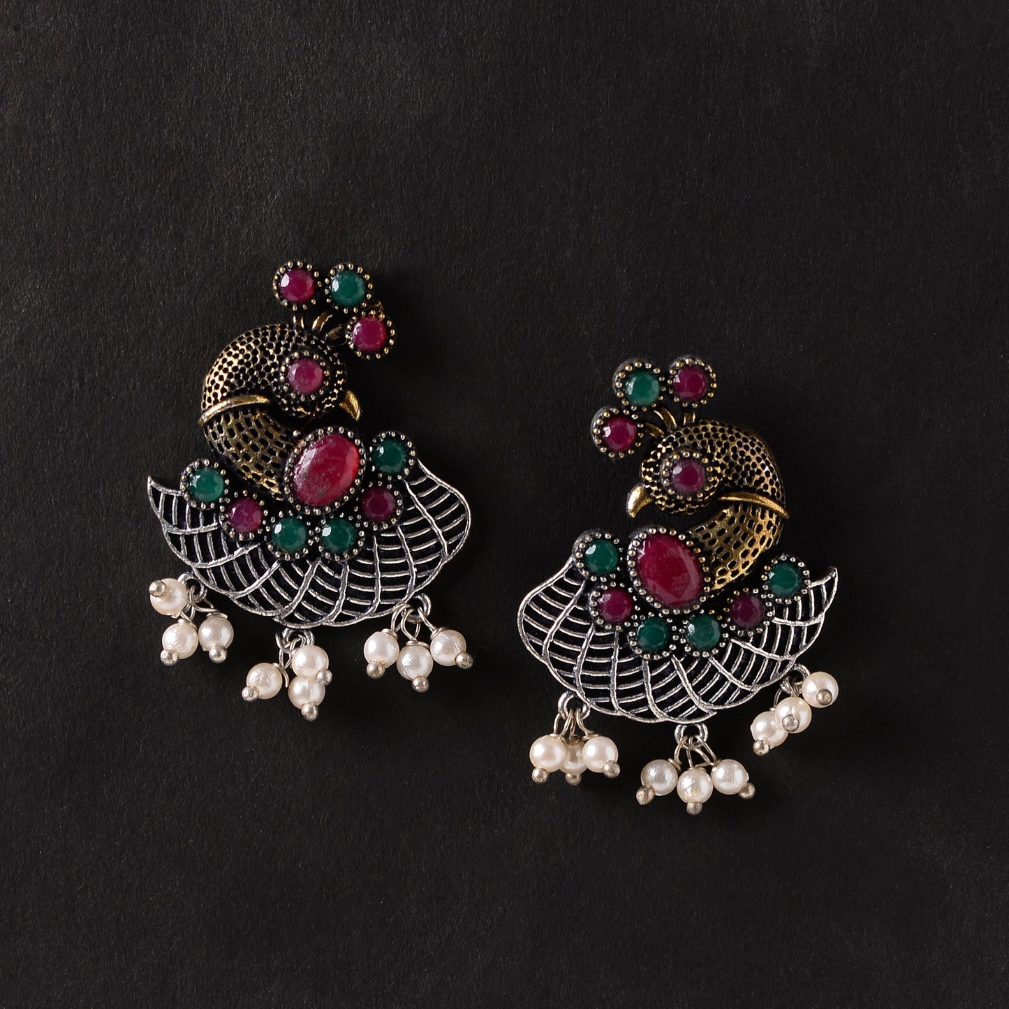 Mayuri- Silver Tone Brass Stud Earrings