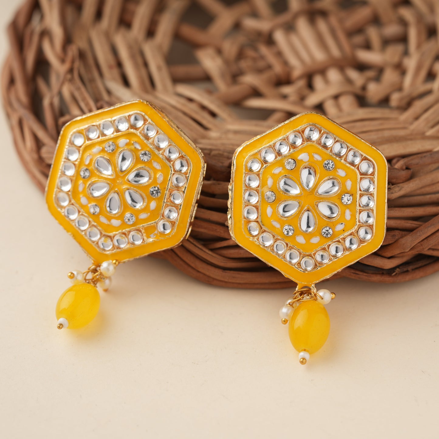 Raelle- Stone studded hanging Bead stud earrings(Yellow)