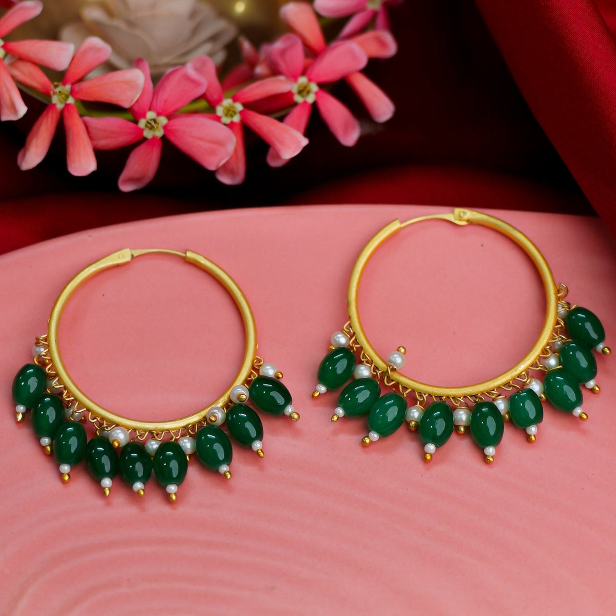 Zoya – Hanging Pearl Hoop Earrings