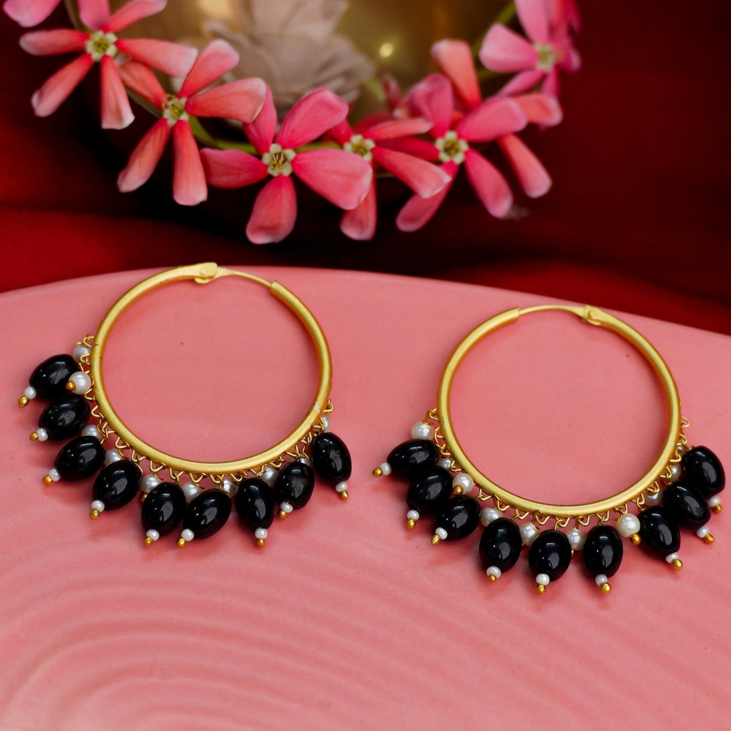 Zoya – Hanging Pearl Hoop Earrings
